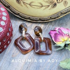 Amber color huge acrylic swirl gold statement earrings